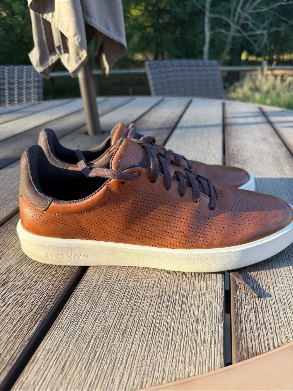 Like New Cole Haan Grand 360 Crosscourt Daily Laser Sneakers British Tan 11.5